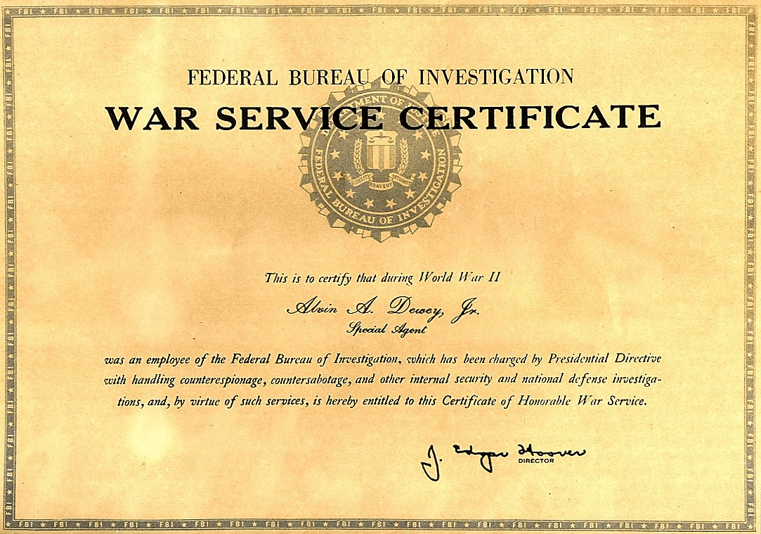 Al Dewey FBI Certificate